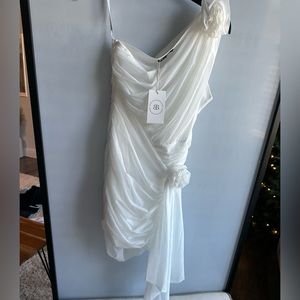 One shoulder tulle mini dress rose detailing